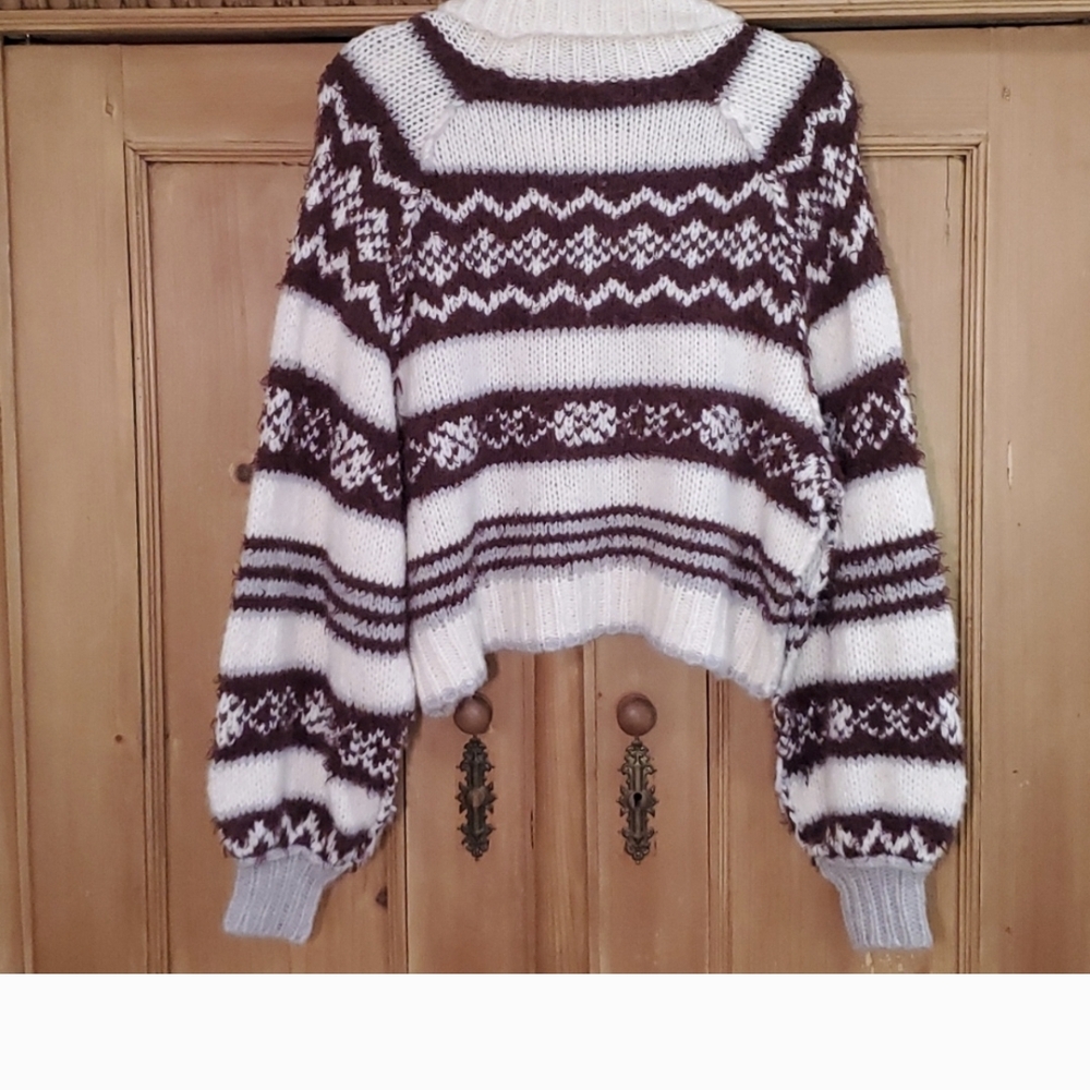 Brown and White Patterned Sweater